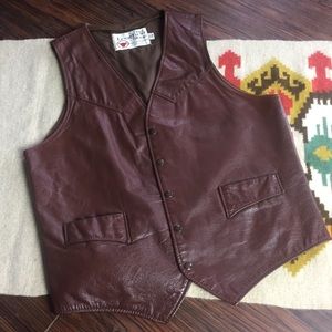 Vintage Brown Leather Vest by The Leather Shop-38